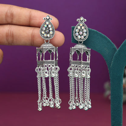 Silver Color Oxidised Earrings (GSE2979SLV) - preyans.com