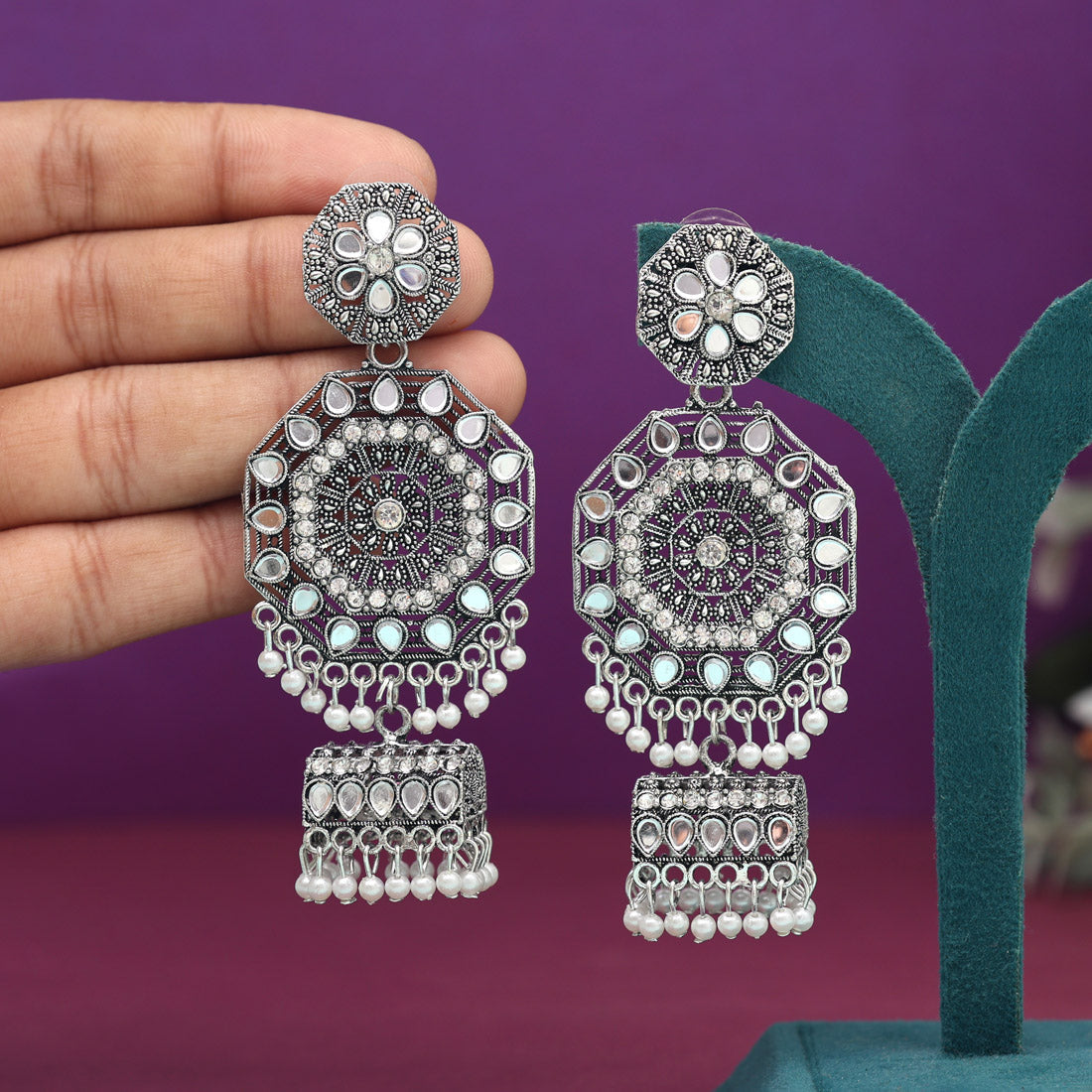 Silver Color Oxidised Earrings (GSE2982SLV) - preyans.com