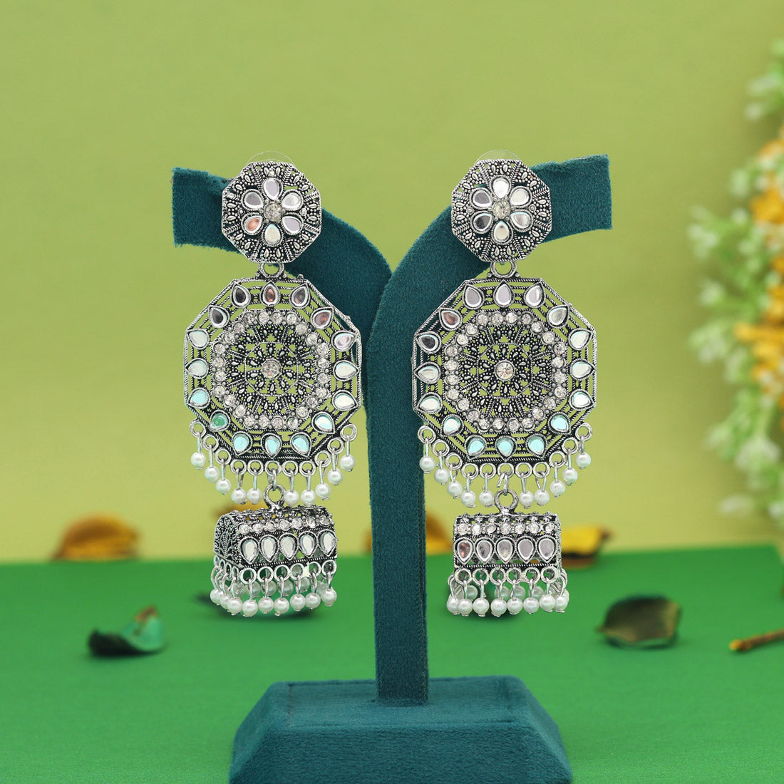 Silver Color Oxidised Earrings (GSE2982SLV) - preyans.com