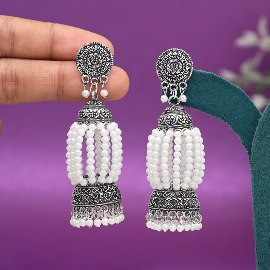 Silver Color Oxidised Earrings (GSE2983SLV) - preyans.com