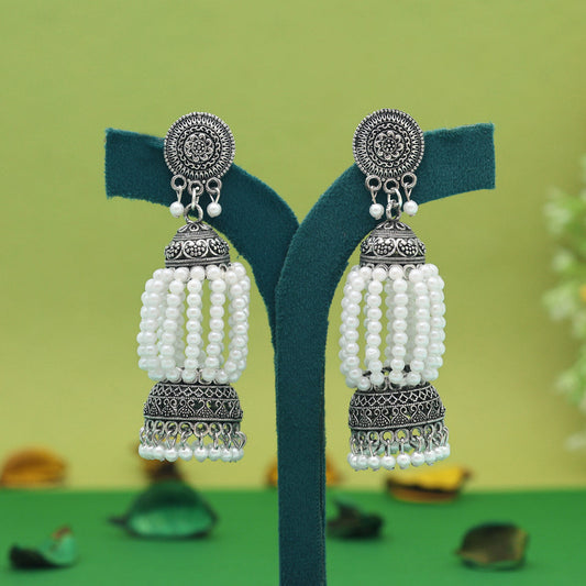 Silver Color Oxidised Earrings (GSE2983SLV) - preyans.com