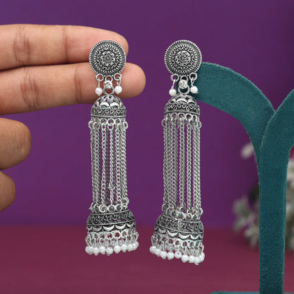 Silver Color Oxidised Earrings (GSE2986SLV) - preyans.com