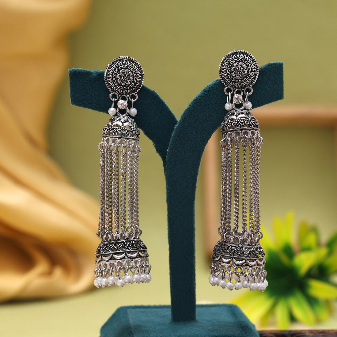 Silver Color Oxidised Earrings (GSE2986SLV) - preyans.com