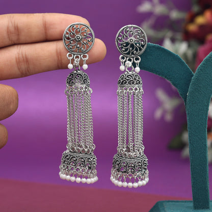 Silver Color Oxidised Earrings (GSE2987SLV) - preyans.com