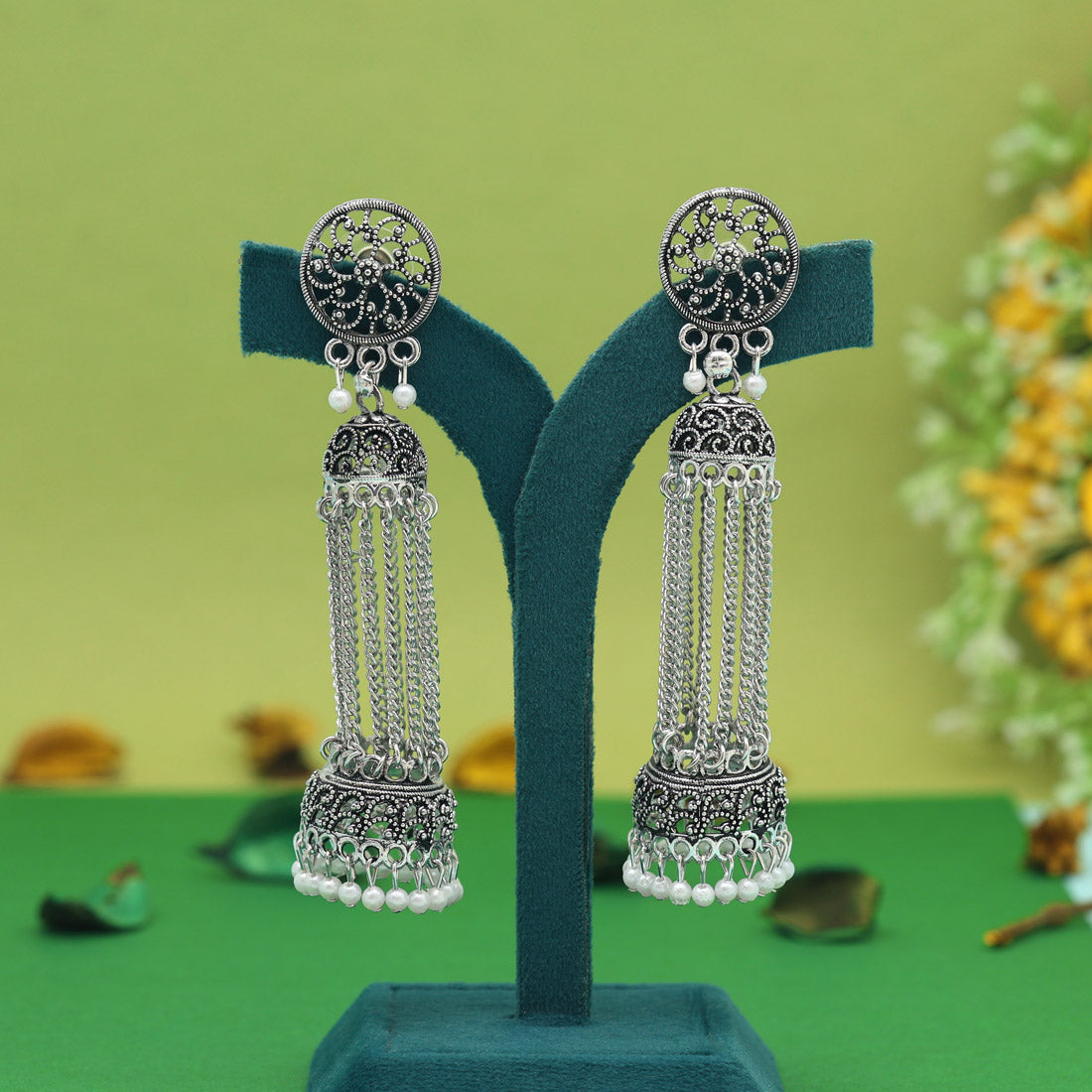 Silver Color Oxidised Earrings (GSE2987SLV) - preyans.com