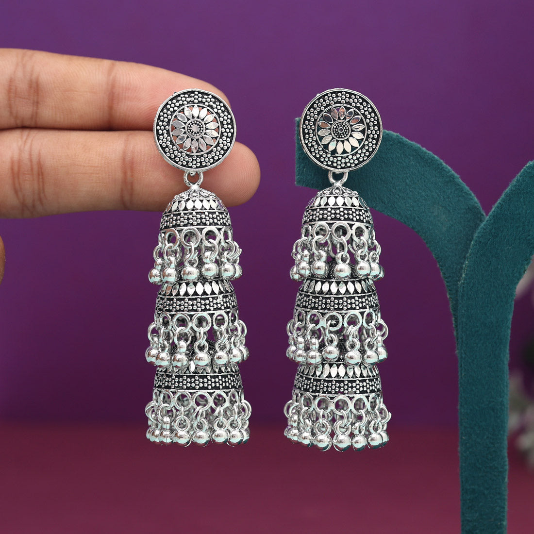 Silver Color Oxidised Earrings (GSE2989SLV) - preyans.com