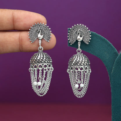 Silver Color Oxidised Earrings (GSE2990SLV) - preyans.com