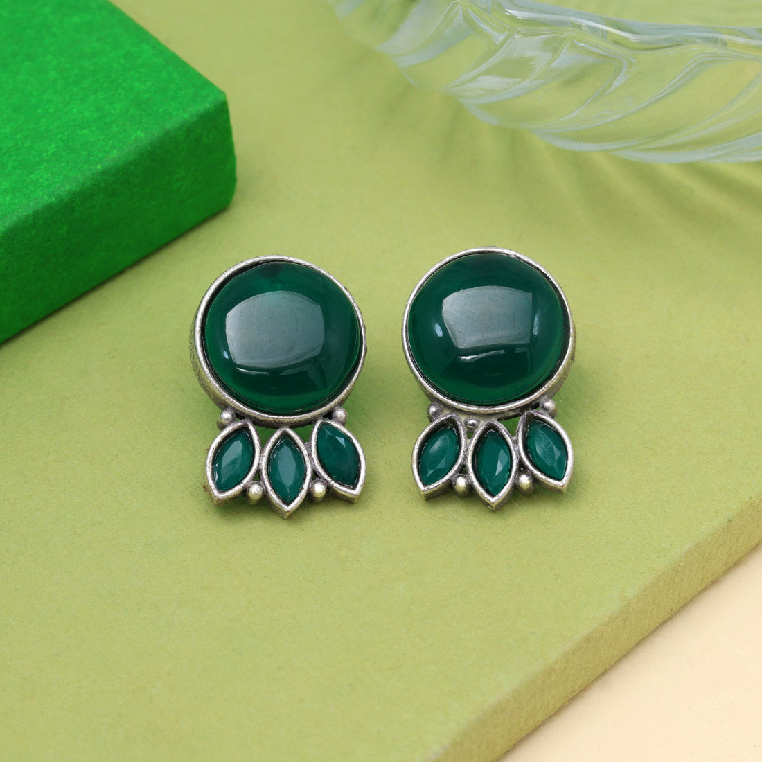 Green Color Oxidised Earrings (GSE2991GRN) - Preyans.com