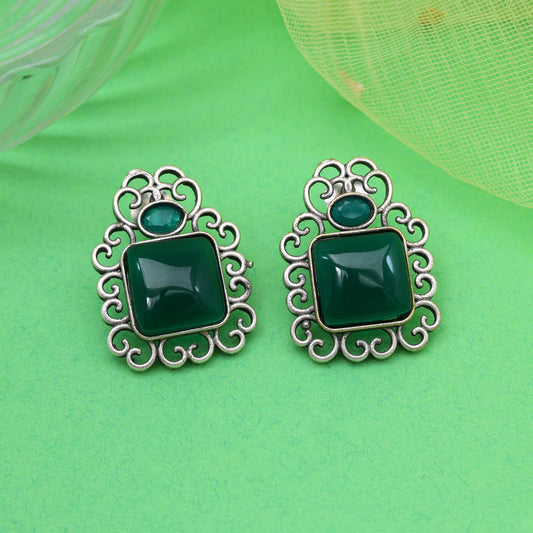 Green Color Oxidised Earrings (GSE2992GRN) - Preyans.com