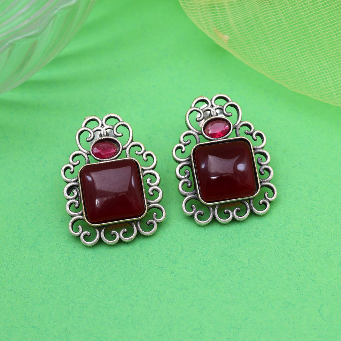 Maroon Color Oxidised Earrings (GSE2992MRN) - Preyans.com