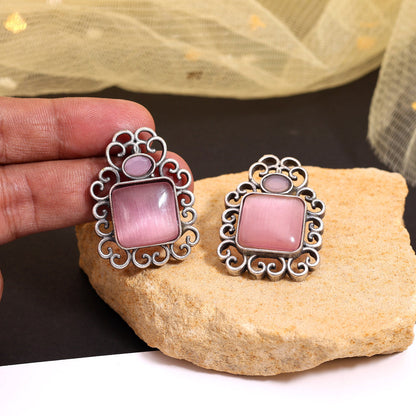 Pink Color Oxidised Earrings (GSE2992PNK) - Preyans.com