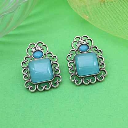 Sky Blue Color Oxidised Earrings (GSE2992SBLU) - Preyans.com