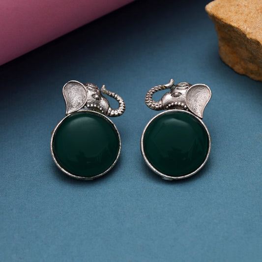 Green Color Oxidised Earrings (GSE2993GRN) - Preyans.com