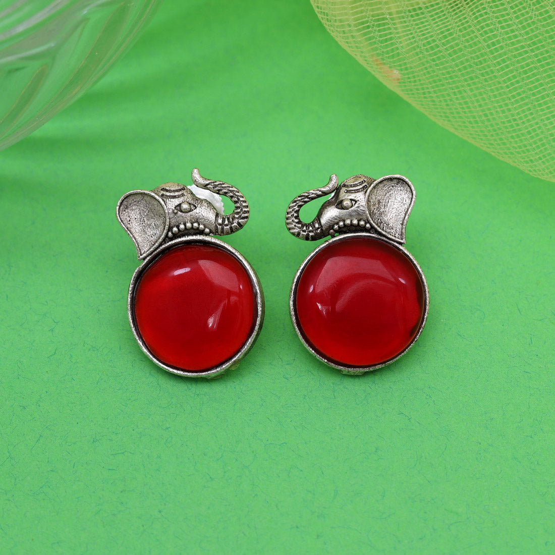 Red Color Oxidised Earrings (GSE2993RED) - Preyans.com