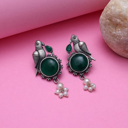 Green Color Oxidised Earrings (GSE2994GRN) - Preyans.com