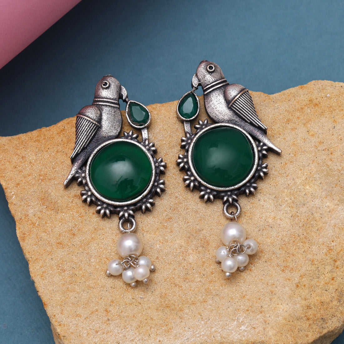 Green Color Oxidised Earrings (GSE2994GRN) - Preyans.com