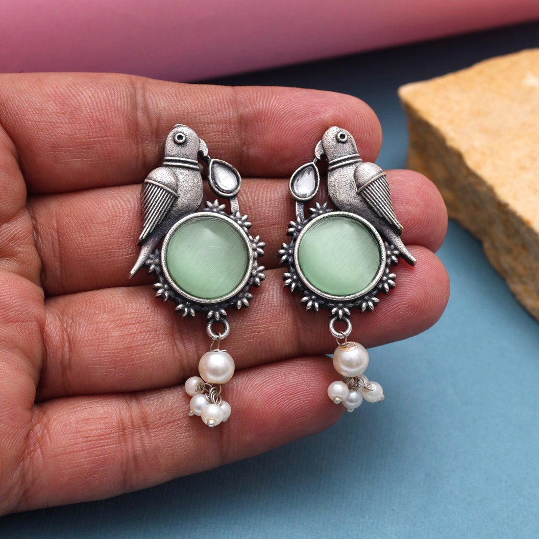 Light Green Color Oxidised Earrings (GSE2994LGRN) - Preyans.com