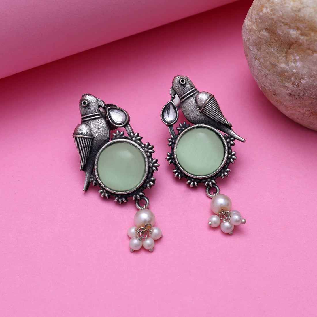 Light Green Color Oxidised Earrings (GSE2994LGRN) - Preyans.com