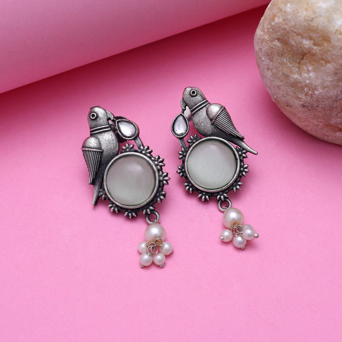 Off White Color Oxidised Earrings (GSE2994OWHT) - Preyans.com