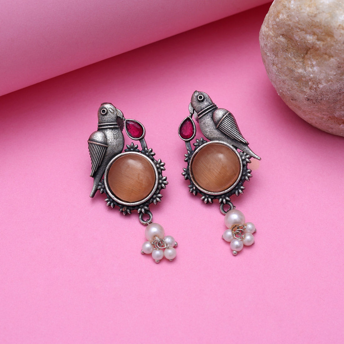 Peach Color Oxidised Earrings (GSE2994PCH) - Preyans.com