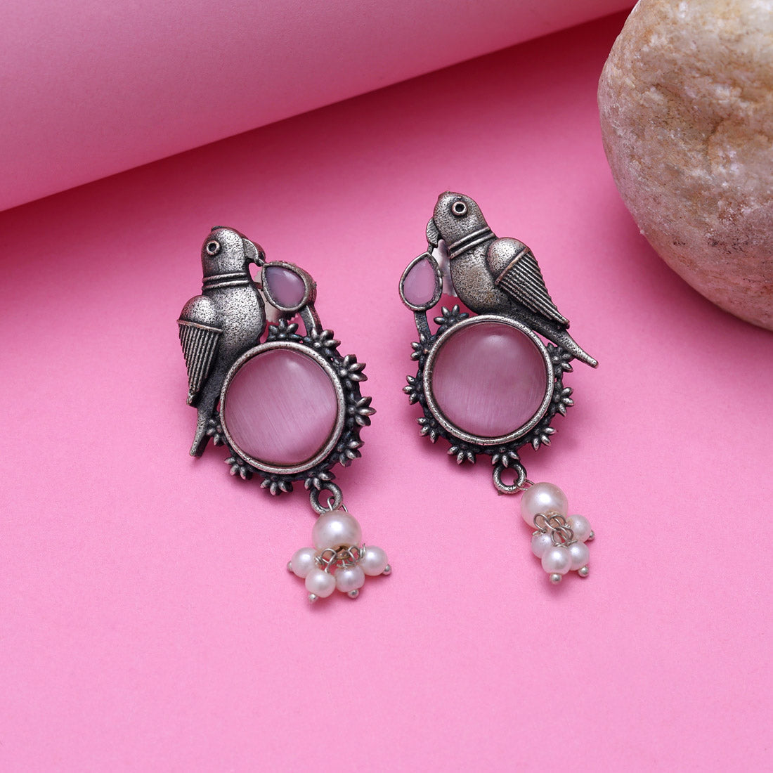 Pink Color Oxidised Earrings (GSE2994PNK) - Preyans.com