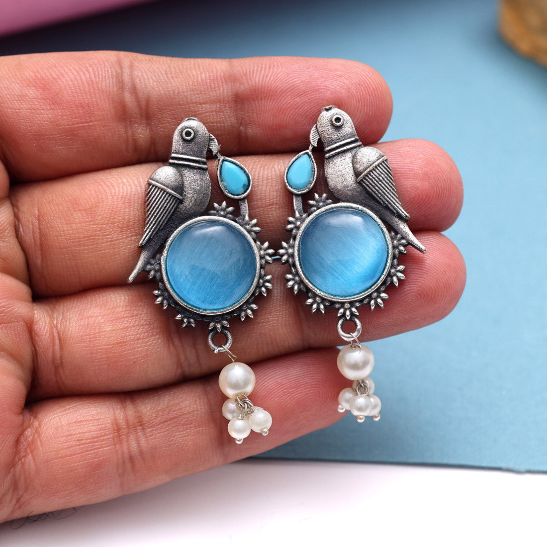 Sky Blue Color Oxidised Earrings (GSE2994SBLU) - Preyans.com