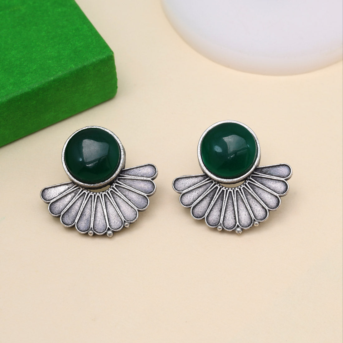 Green Color Oxidised Earrings (GSE2995GRN) - Preyans.com