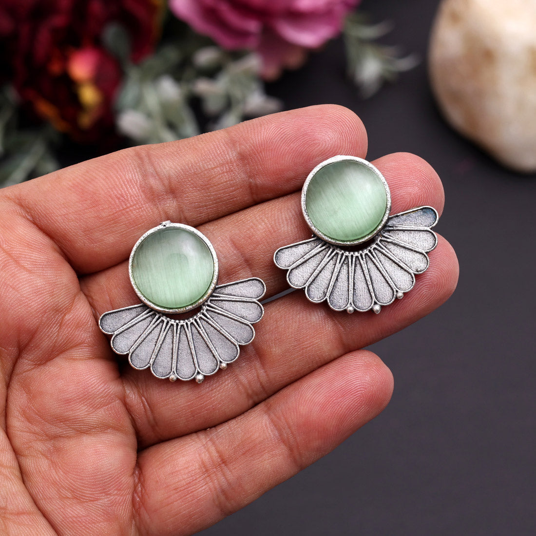 Light Green Color Oxidised Earrings (GSE2995LGRN) - Preyans.com