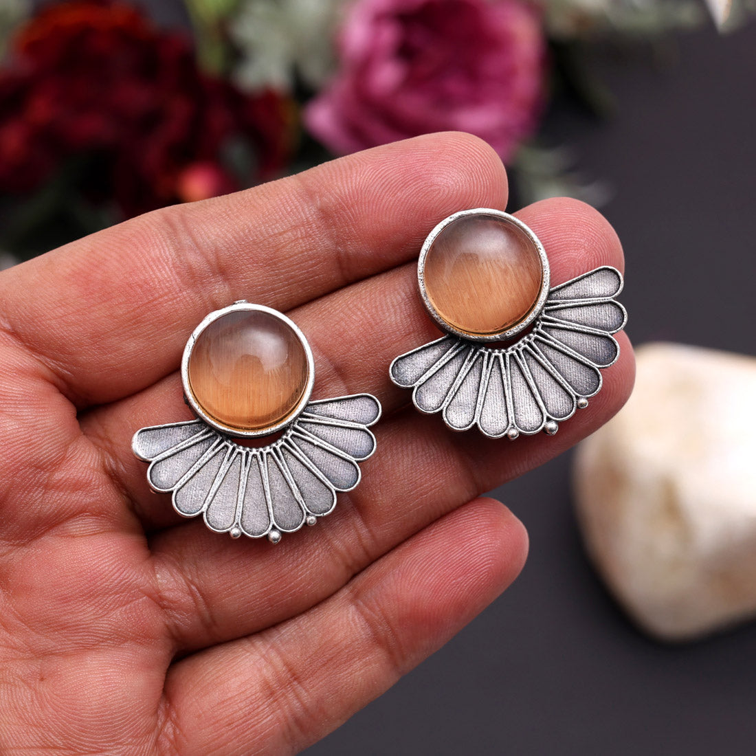 Peach Color Oxidised Earrings (GSE2995PCH) - Preyans.com