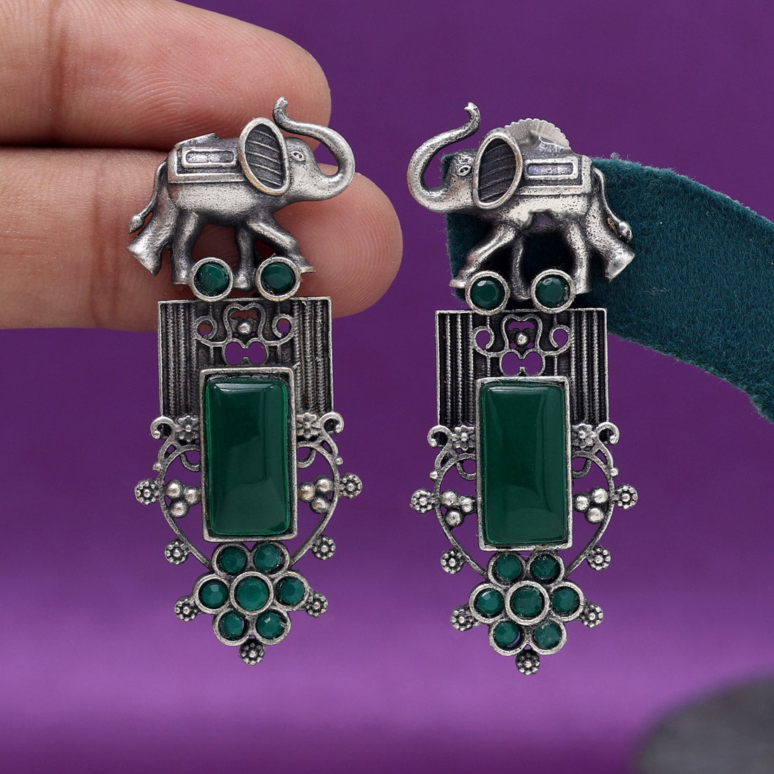 Green Color Oxidised Earrings (GSE2996GRN) - Preyans.com