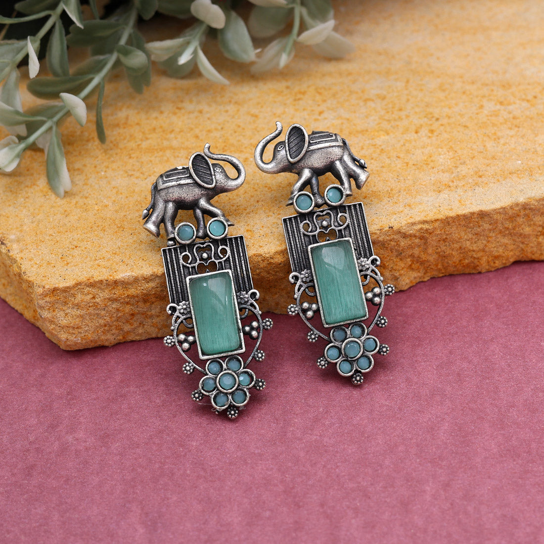 Light Green Color Oxidised Earrings (GSE2996LGRN) - Preyans.com