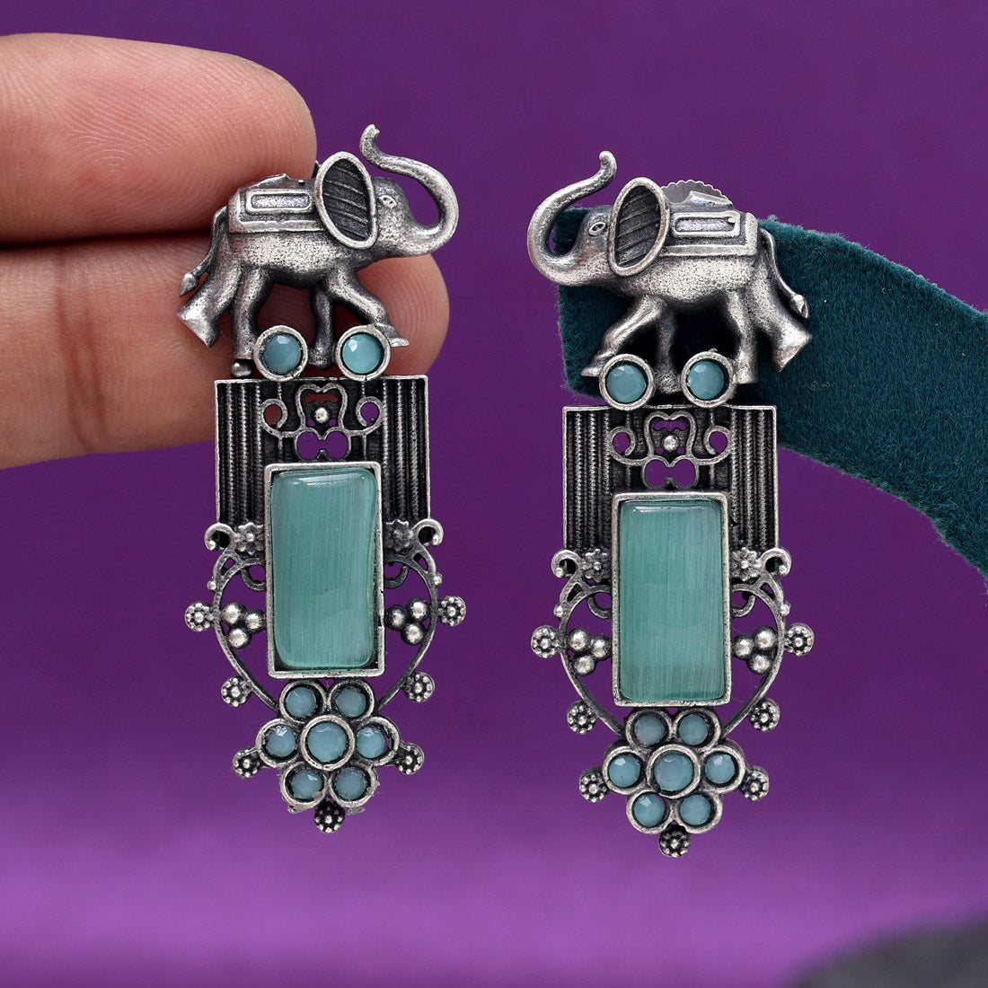 Light Green Color Oxidised Earrings (GSE2996LGRN) - Preyans.com