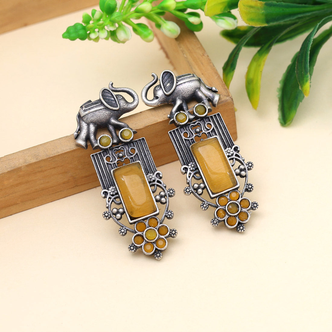 Mustard Yellow Color Oxidised Earrings (GSE2996MYLW) - Preyans.com