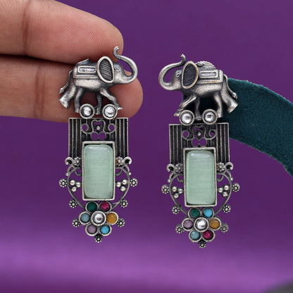 Pista Green Color Oxidised Earrings (GSE2996PGRN) - Preyans.com