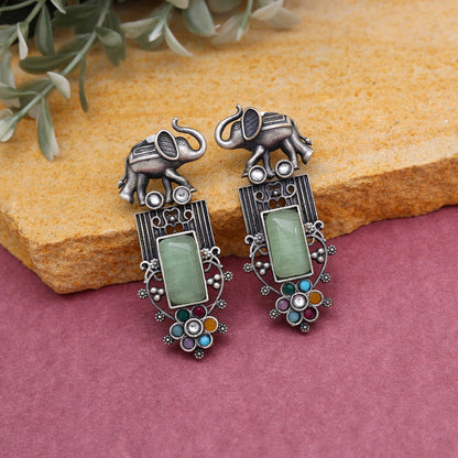 Pista Green Color Oxidised Earrings (GSE2996PGRN) - Preyans.com