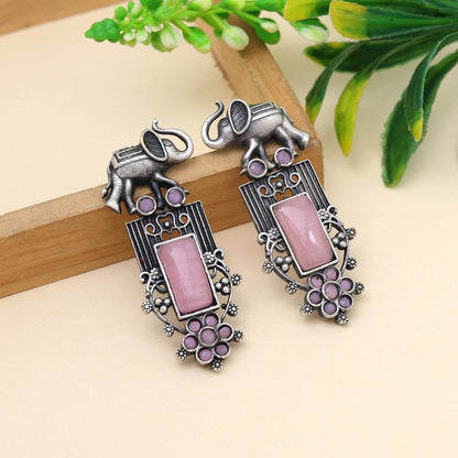 Pink Color Oxidised Earrings (GSE2996PNK) - Preyans.com