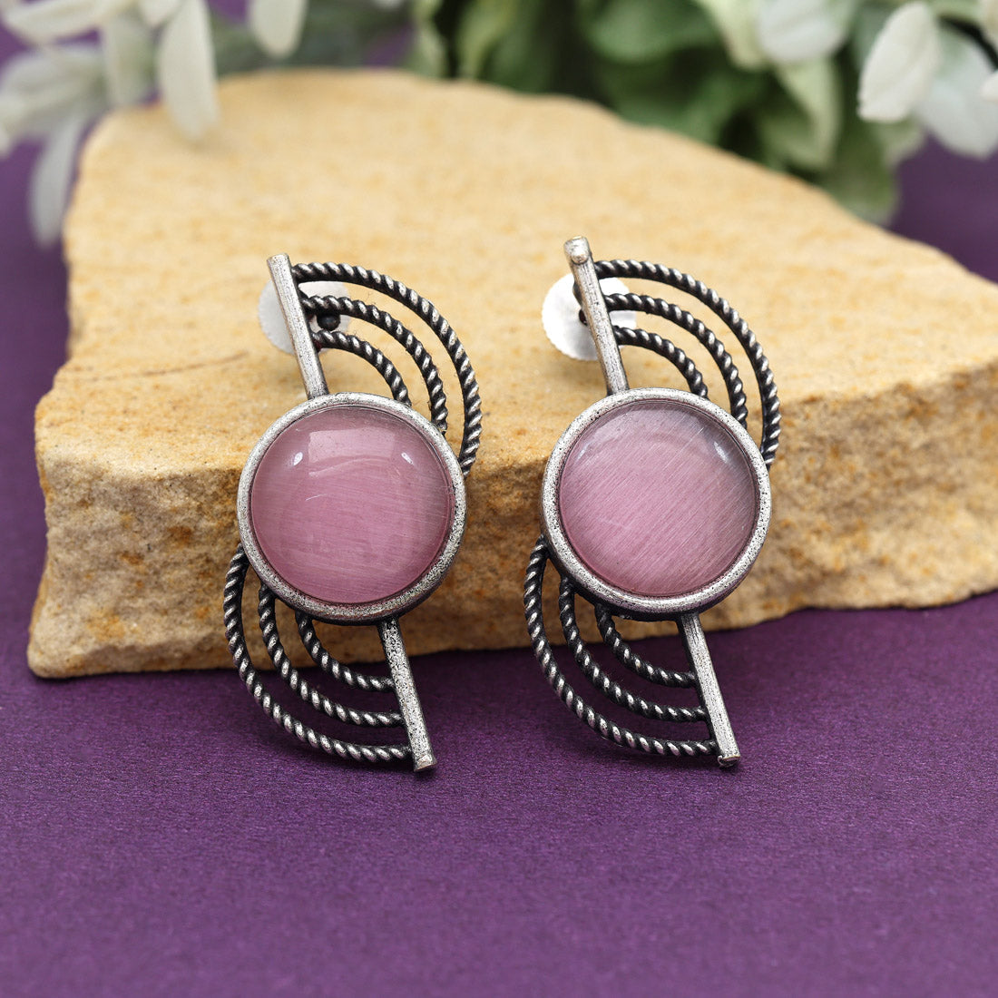 Pink Color Oxidised Earrings (GSE2997PNK) - Preyans.com