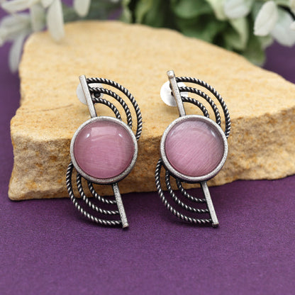 Pink Color Oxidised Earrings (GSE2997PNK) - Preyans.com