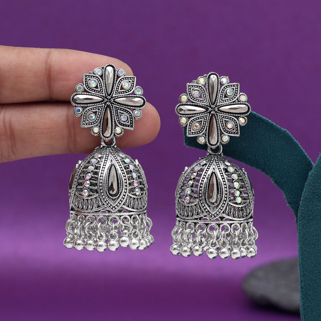 Silver Color Oxidised Earrings (GSE2998SLV) - Preyans.com