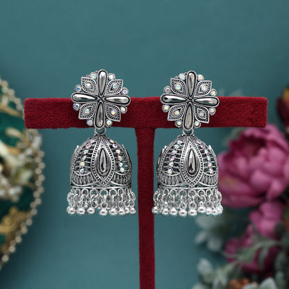 Silver Color Oxidised Earrings (GSE2998SLV) - Preyans.com