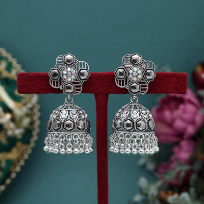 Silver Color Oxidised Earrings (GSE2999SLV) - Preyans.com