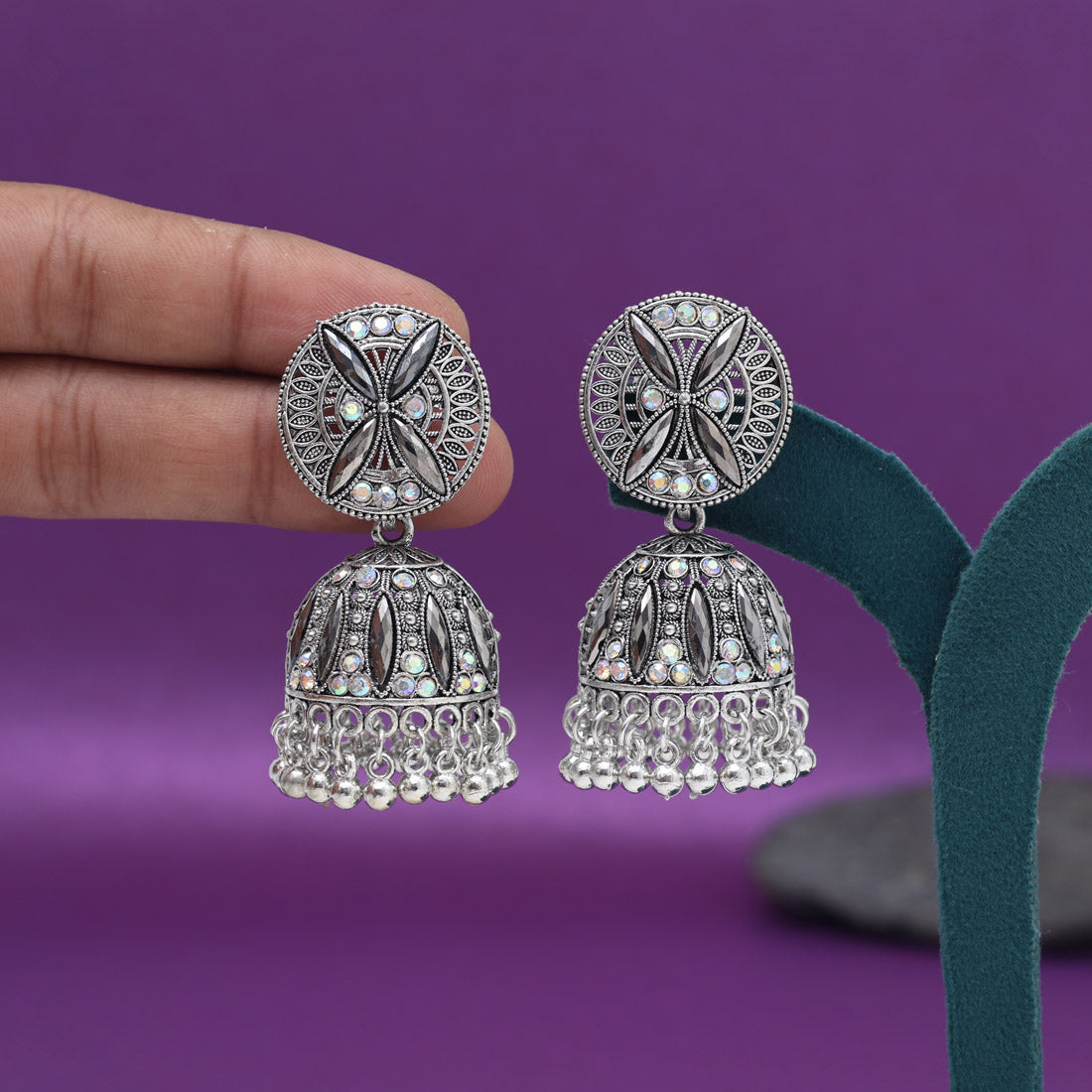 Silver Color Oxidised Earrings (GSE3000SLV) - Preyans.com