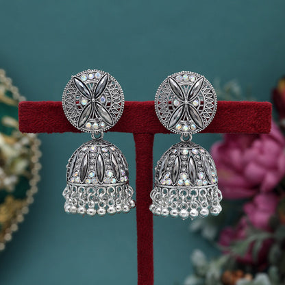 Silver Color Oxidised Earrings (GSE3000SLV) - Preyans.com