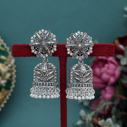 Silver Color Oxidised Earrings (GSE3001SLV) - Preyans.com