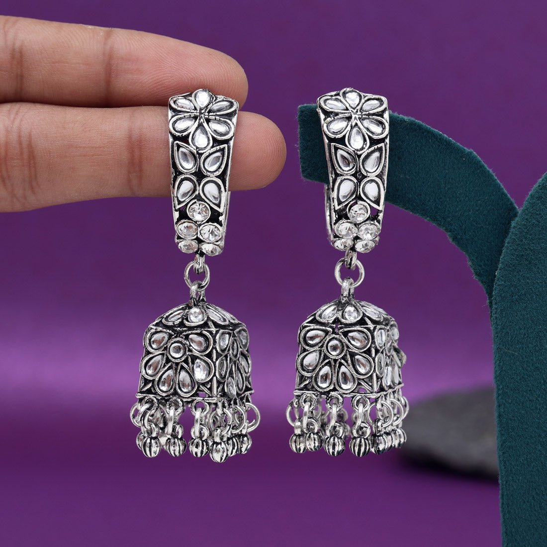 Silver Color Oxidised Earrings (GSE3002SLV) - Preyans.com