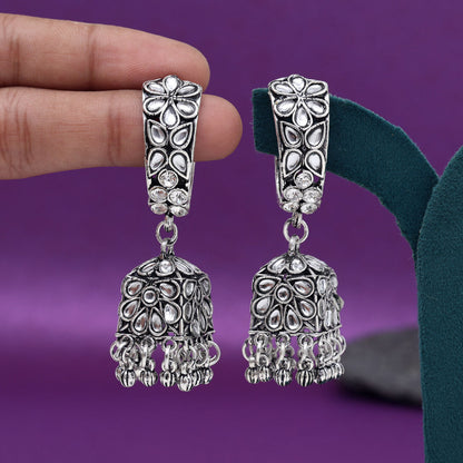 Silver Color Oxidised Earrings (GSE3002SLV) - Preyans.com