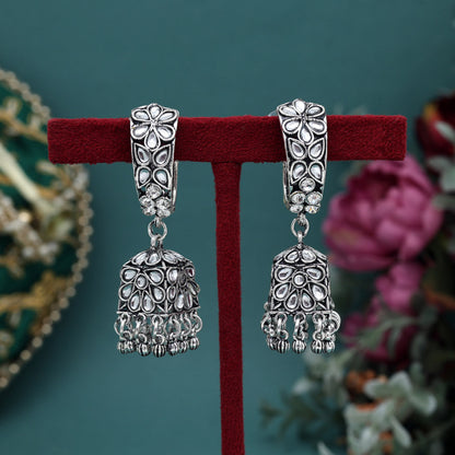 Silver Color Oxidised Earrings (GSE3002SLV) - Preyans.com