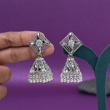 Silver Color Oxidised Earrings (GSE3003SLV) - Preyans.com