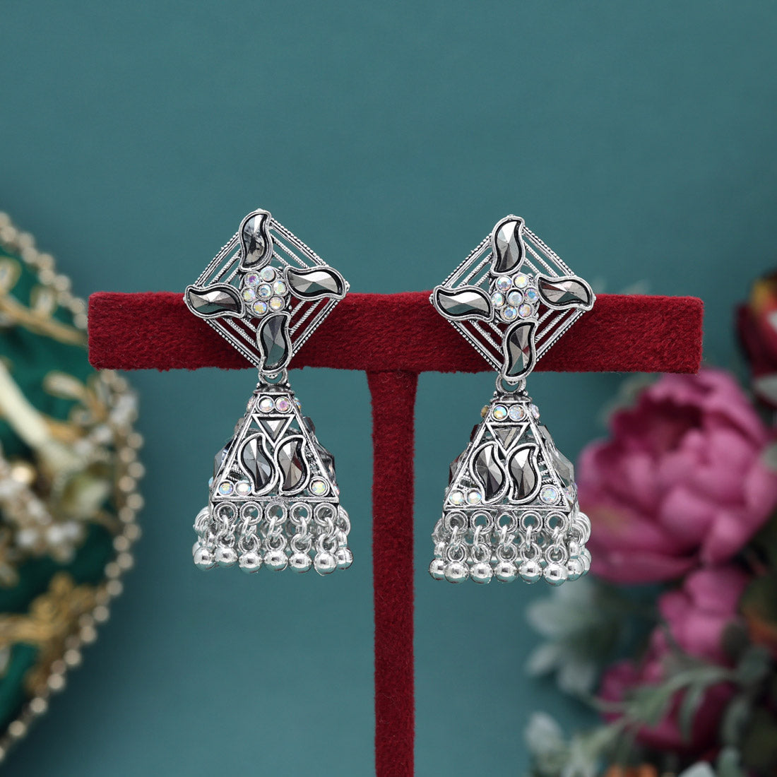 Silver Color Oxidised Earrings (GSE3003SLV) - Preyans.com