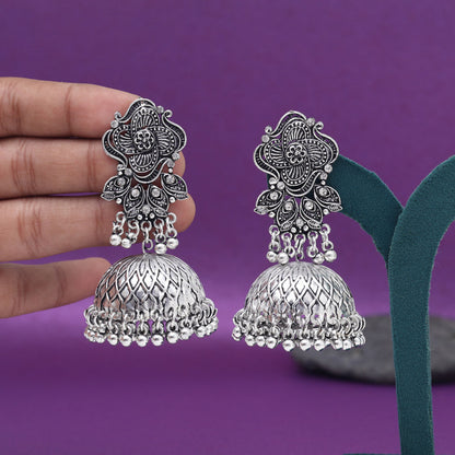 Silver Color Big Size Jhumka Oxidised Earrings (GSE3004SLV) - Preyans.com